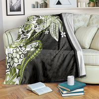 Monstera Plumeria Flowers Olive Green Blanket Polynesian Pattern LT01 Green - Polynesian Pride