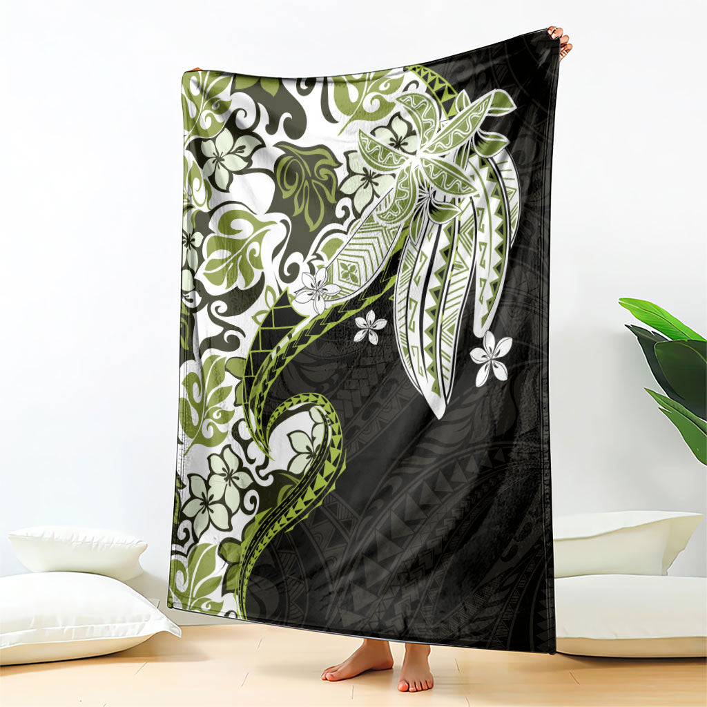 Monstera Plumeria Flowers Olive Green Blanket Polynesian Pattern LT01 - Polynesian Pride