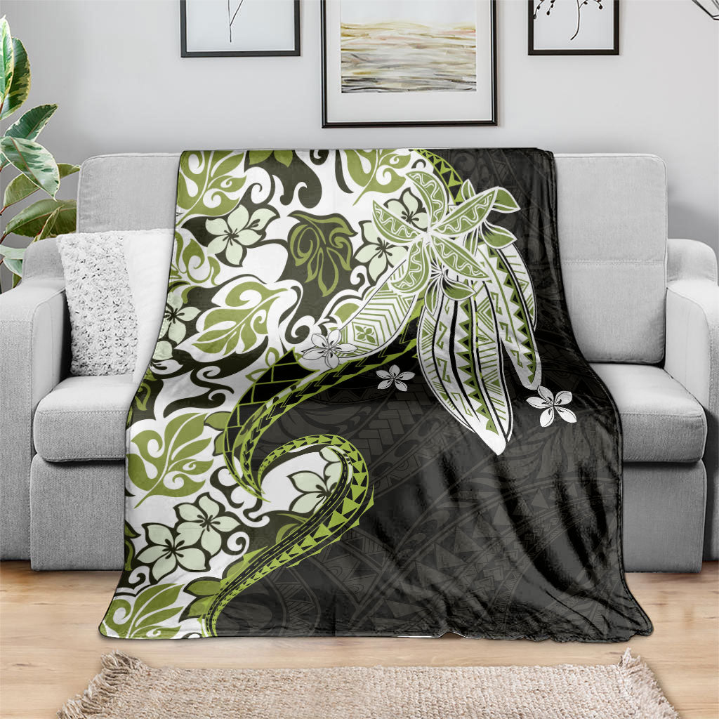 Monstera Plumeria Flowers Olive Green Blanket Polynesian Pattern LT01 - Polynesian Pride