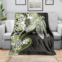 Monstera Plumeria Flowers Olive Green Blanket Polynesian Pattern LT01 - Polynesian Pride