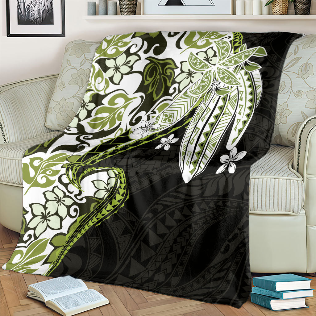 Monstera Plumeria Flowers Olive Green Blanket Polynesian Pattern LT01 - Polynesian Pride