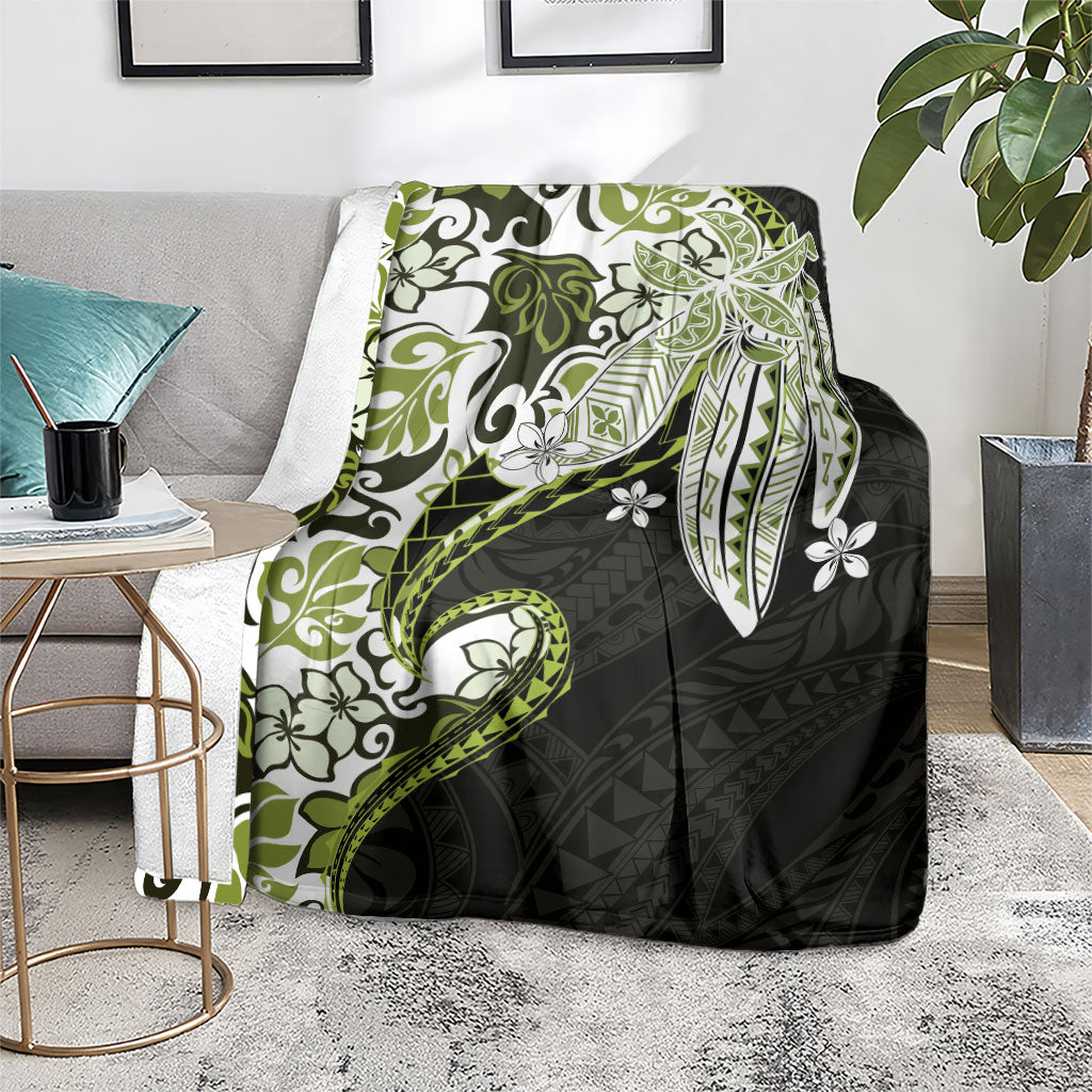 Monstera Plumeria Flowers Olive Green Blanket Polynesian Pattern LT01 - Polynesian Pride