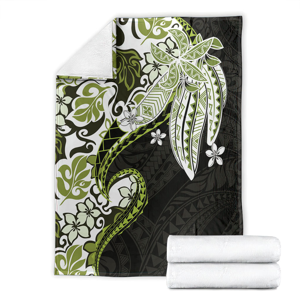 Monstera Plumeria Flowers Olive Green Blanket Polynesian Pattern LT01 - Polynesian Pride