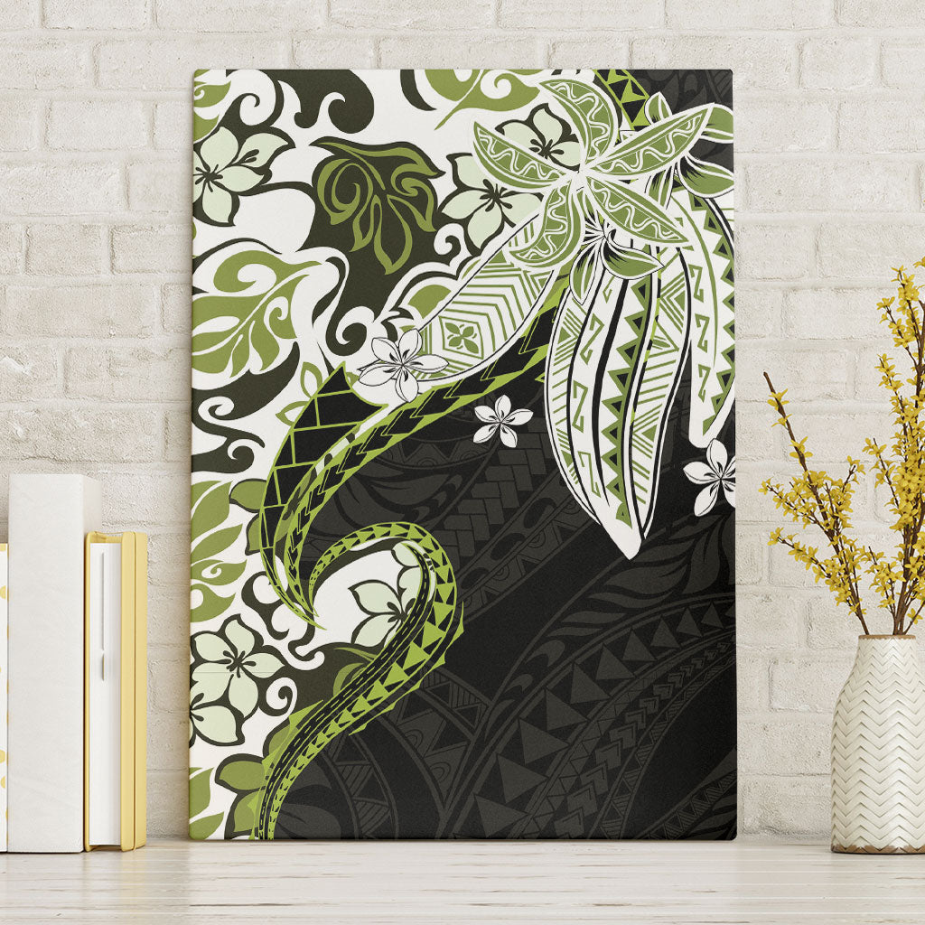 Monstera Plumeria Flowers Olive Green Canvas Wall Art Polynesian Pattern LT01 Without Frame Green - Polynesian Pride