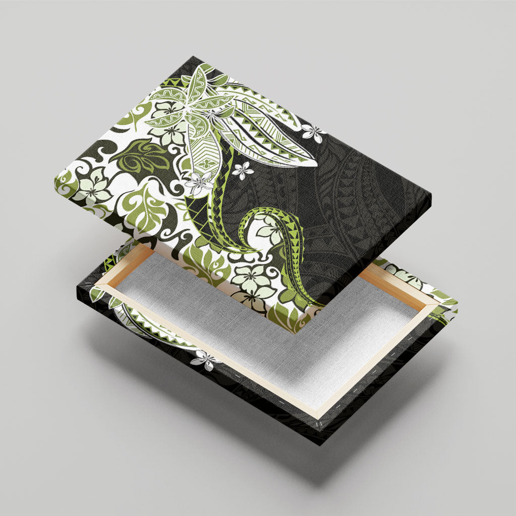 Monstera Plumeria Flowers Olive Green Canvas Wall Art Polynesian Pattern LT01 - Polynesian Pride