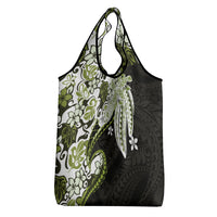 Monstera Plumeria Flowers Olive Green Grocery Bag Polynesian Pattern LT01 - Polynesian Pride
