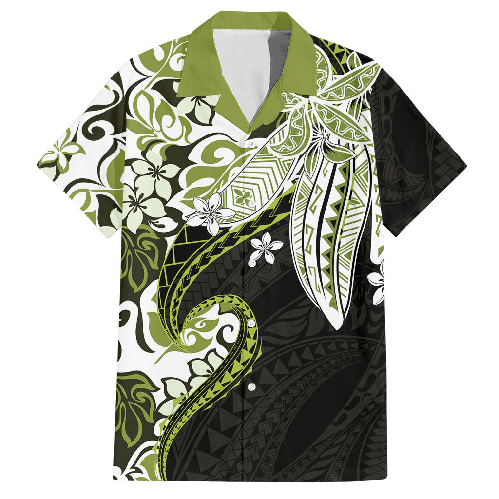 Monstera Plumeria Flowers Olive Green Hawaiian Shirt Polynesian Pattern LT01 Green - Polynesian Pride