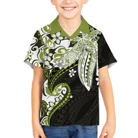 Monstera Plumeria Flowers Olive Green Kid Hawaiian Shirt Polynesian Pattern LT01 Kid Green - Polynesian Pride