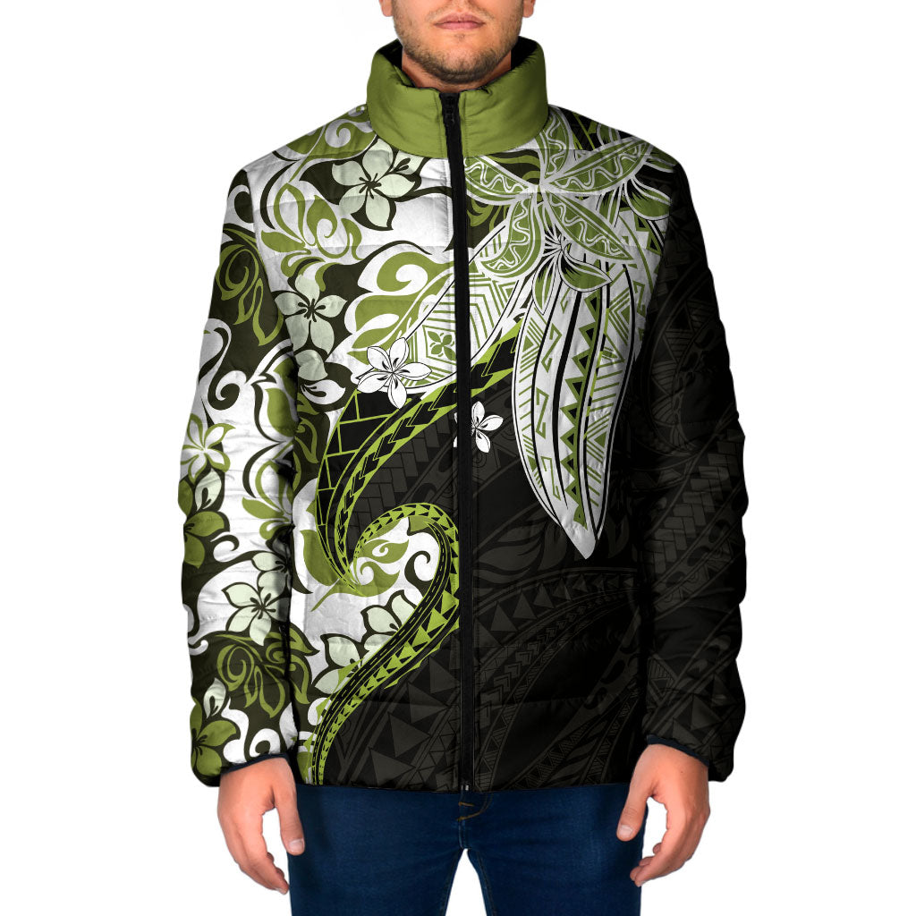 Monstera Plumeria Flowers Olive Green Padded Jacket Polynesian Pattern LT01 Men Green - Polynesian Pride