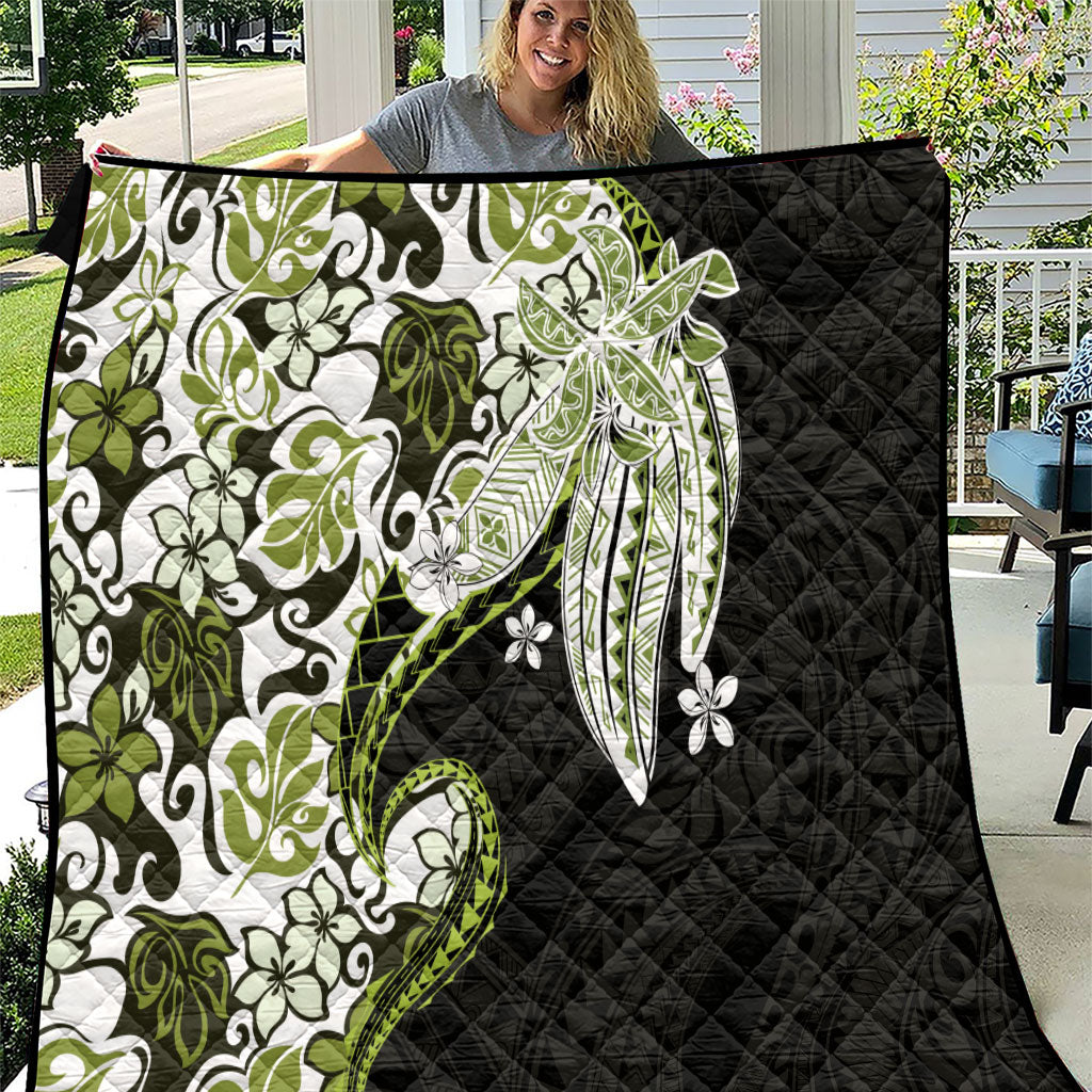 Monstera Plumeria Flowers Olive Green Quilt Polynesian Pattern LT01 Green - Polynesian Pride