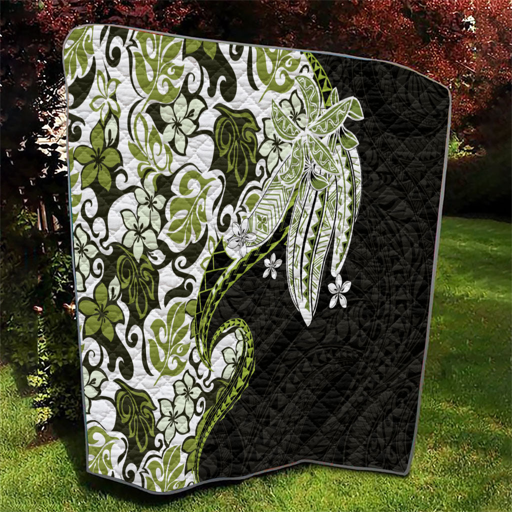 Monstera Plumeria Flowers Olive Green Quilt Polynesian Pattern LT01 - Polynesian Pride