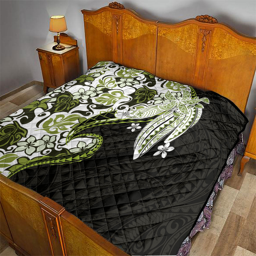 Monstera Plumeria Flowers Olive Green Quilt Polynesian Pattern LT01 - Polynesian Pride