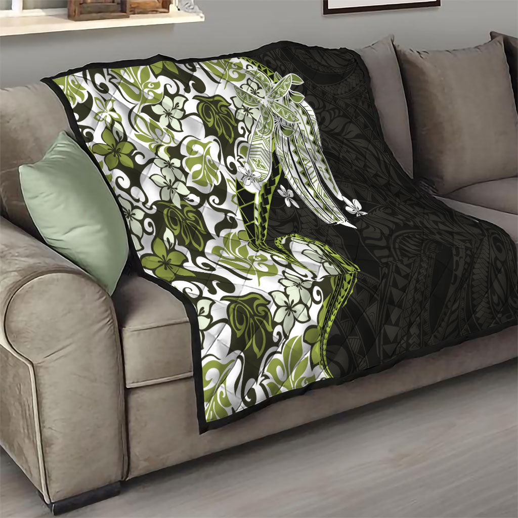 Monstera Plumeria Flowers Olive Green Quilt Polynesian Pattern LT01 - Polynesian Pride