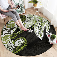 Monstera Plumeria Flowers Olive Green Round Carpet Polynesian Pattern LT01 - Polynesian Pride