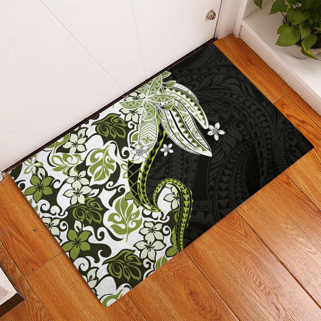 Monstera Plumeria Flowers Olive Green Rubber Doormat Polynesian Pattern LT01 - Polynesian Pride