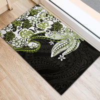 Monstera Plumeria Flowers Olive Green Rubber Doormat Polynesian Pattern LT01 - Polynesian Pride