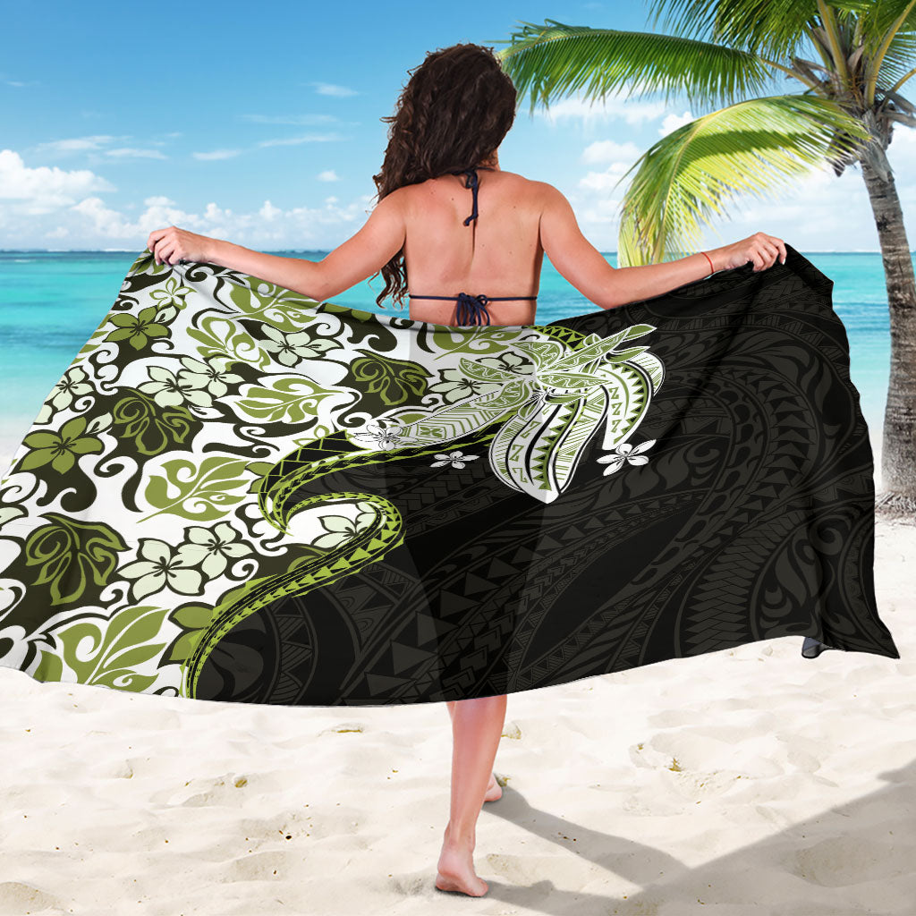 Monstera Plumeria Flowers Olive Green Sarong Polynesian Pattern LT01 - Polynesian Pride