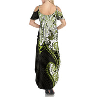 Monstera Plumeria Flowers Olive Green Summer Maxi Dress Polynesian Pattern LT01 - Polynesian Pride