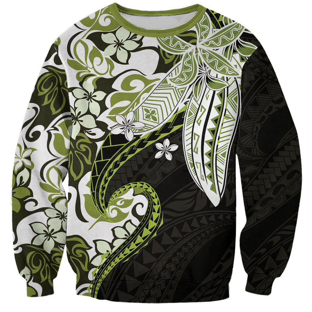 Monstera Plumeria Flowers Olive Green Sweatshirt Polynesian Pattern LT01 Unisex Green - Polynesian Pride