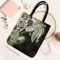 Monstera Plumeria Flowers Olive Green Tote Bag Polynesian Pattern LT01 Black Strap One Size Green - Polynesian Pride