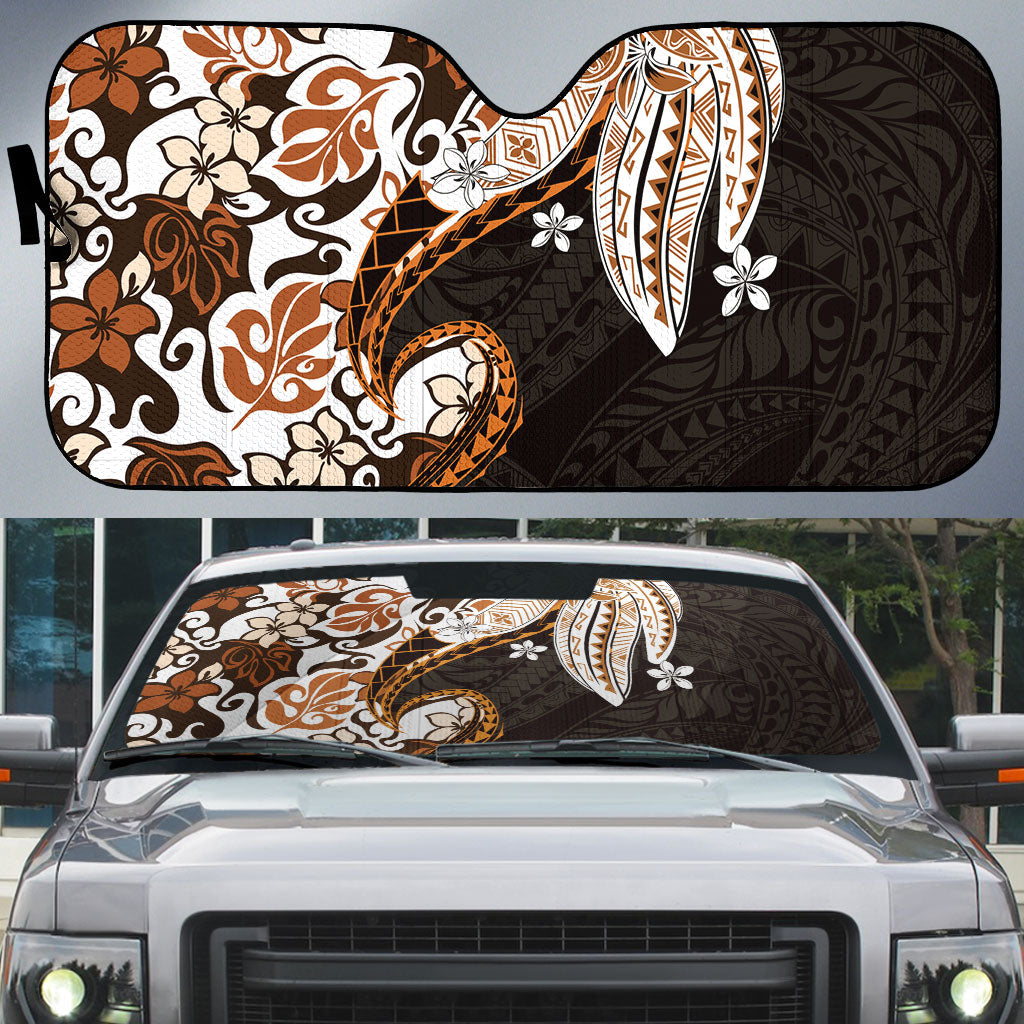 Monstera Plumeria Flowers Orange Auto Sun Shade Polynesian Pattern LT01 Orange - Polynesian Pride