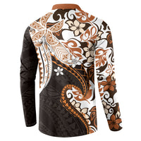 Monstera Plumeria Flowers Orange Button Sweatshirt Polynesian Pattern LT01 - Polynesian Pride