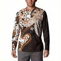 Monstera Plumeria Flowers Orange Button Sweatshirt Polynesian Pattern LT01 - Polynesian Pride