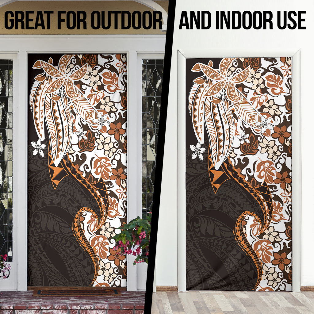 Monstera Plumeria Flowers Orange Door Cover Polynesian Pattern LT01 - Polynesian Pride