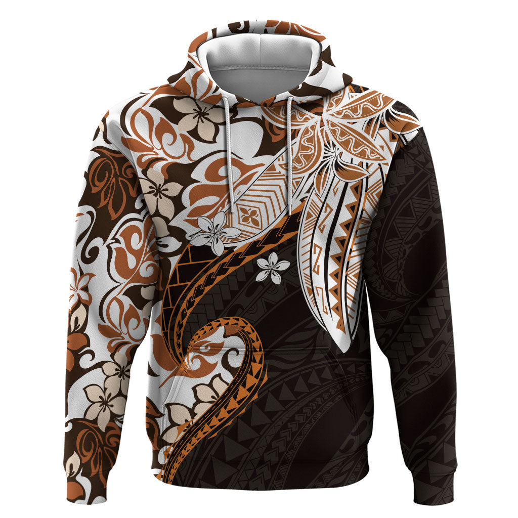 Monstera Plumeria Flowers Orange Hoodie Polynesian Pattern LT01 Pullover Hoodie Orange - Polynesian Pride