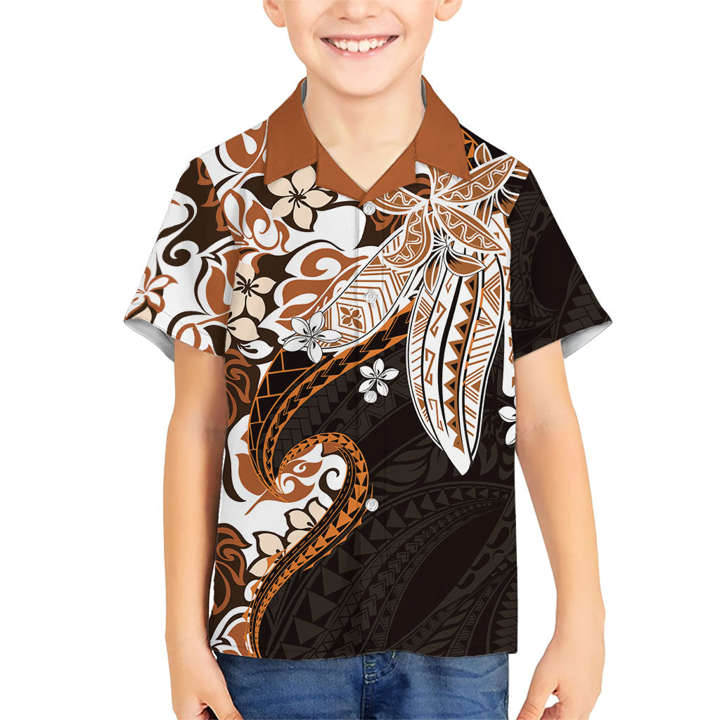 Monstera Plumeria Flowers Orange Kid Hawaiian Shirt Polynesian Pattern LT01 Kid Orange - Polynesian Pride