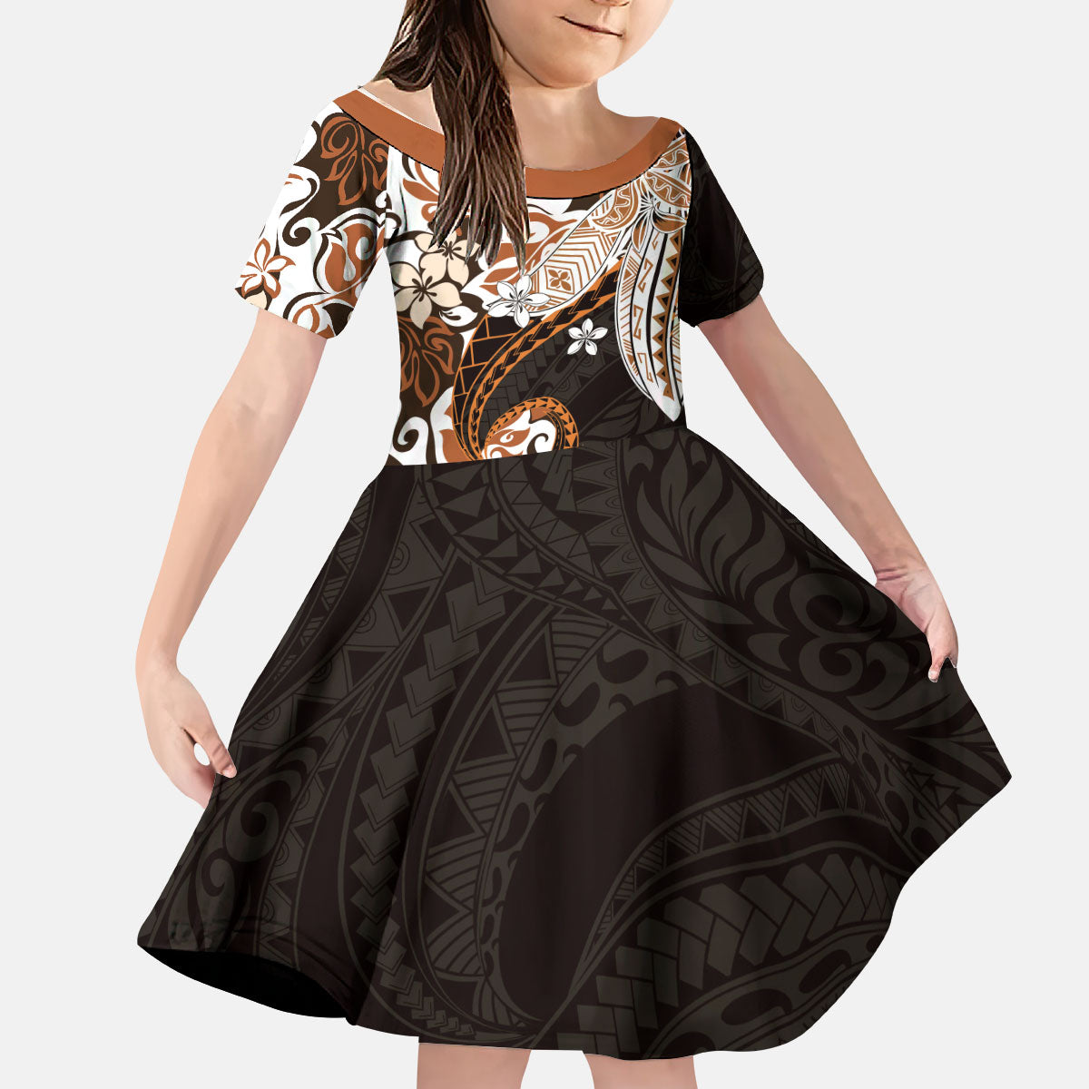 Monstera Plumeria Flowers Orange Kid Short Sleeve Dress Polynesian Pattern LT01 KID Orange - Polynesian Pride