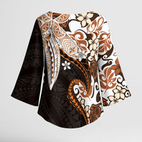 Monstera Plumeria Flowers Orange Kimono Sleeve Blouse Polynesian Pattern LT01 - Polynesian Pride
