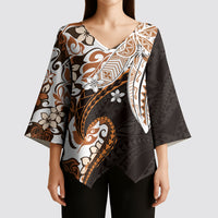 Monstera Plumeria Flowers Orange Kimono Sleeve Blouse Polynesian Pattern LT01 - Polynesian Pride