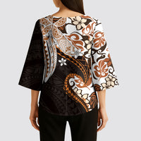 Monstera Plumeria Flowers Orange Kimono Sleeve Blouse Polynesian Pattern LT01 - Polynesian Pride