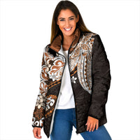 Monstera Plumeria Flowers Orange Padded Jacket Polynesian Pattern LT01 Women Orange - Polynesian Pride