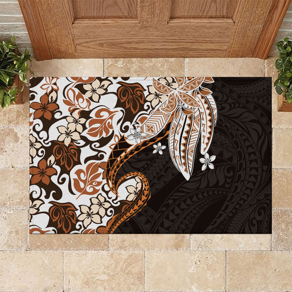 Monstera Plumeria Flowers Orange Rubber Doormat Polynesian Pattern LT01 Orange - Polynesian Pride