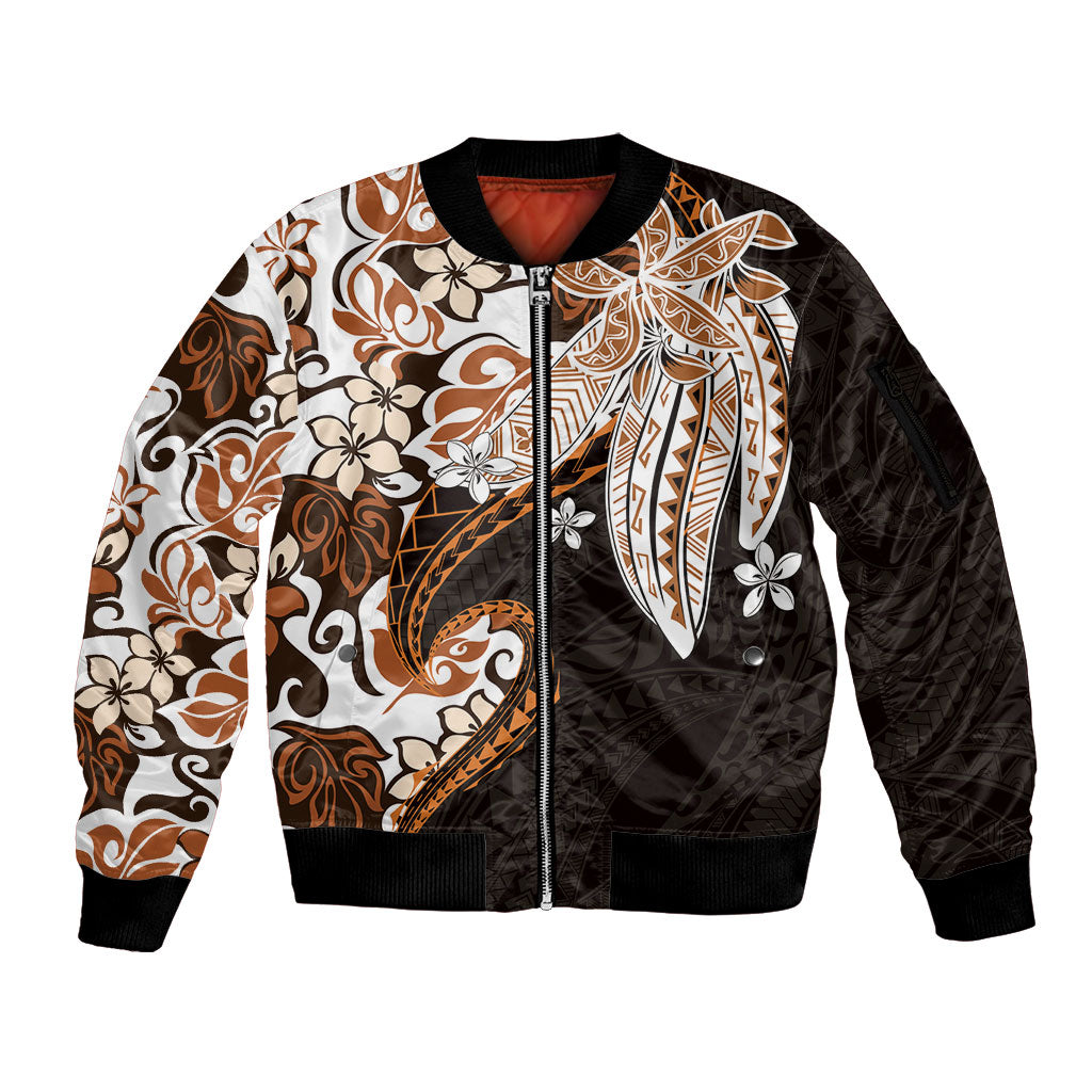 Monstera Plumeria Flowers Orange Sleeve Zip Bomber Jacket Polynesian Pattern LT01 Unisex Orange - Polynesian Pride