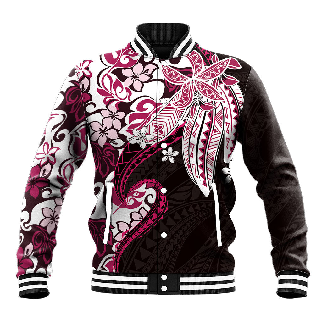 Monstera Plumeria Flowers Pink Baseball Jacket Polynesian Pattern LT01 Unisex Pink - Polynesian Pride