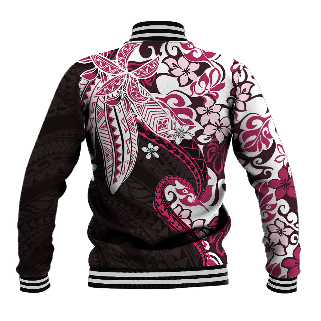 Monstera Plumeria Flowers Pink Baseball Jacket Polynesian Pattern LT01 - Polynesian Pride