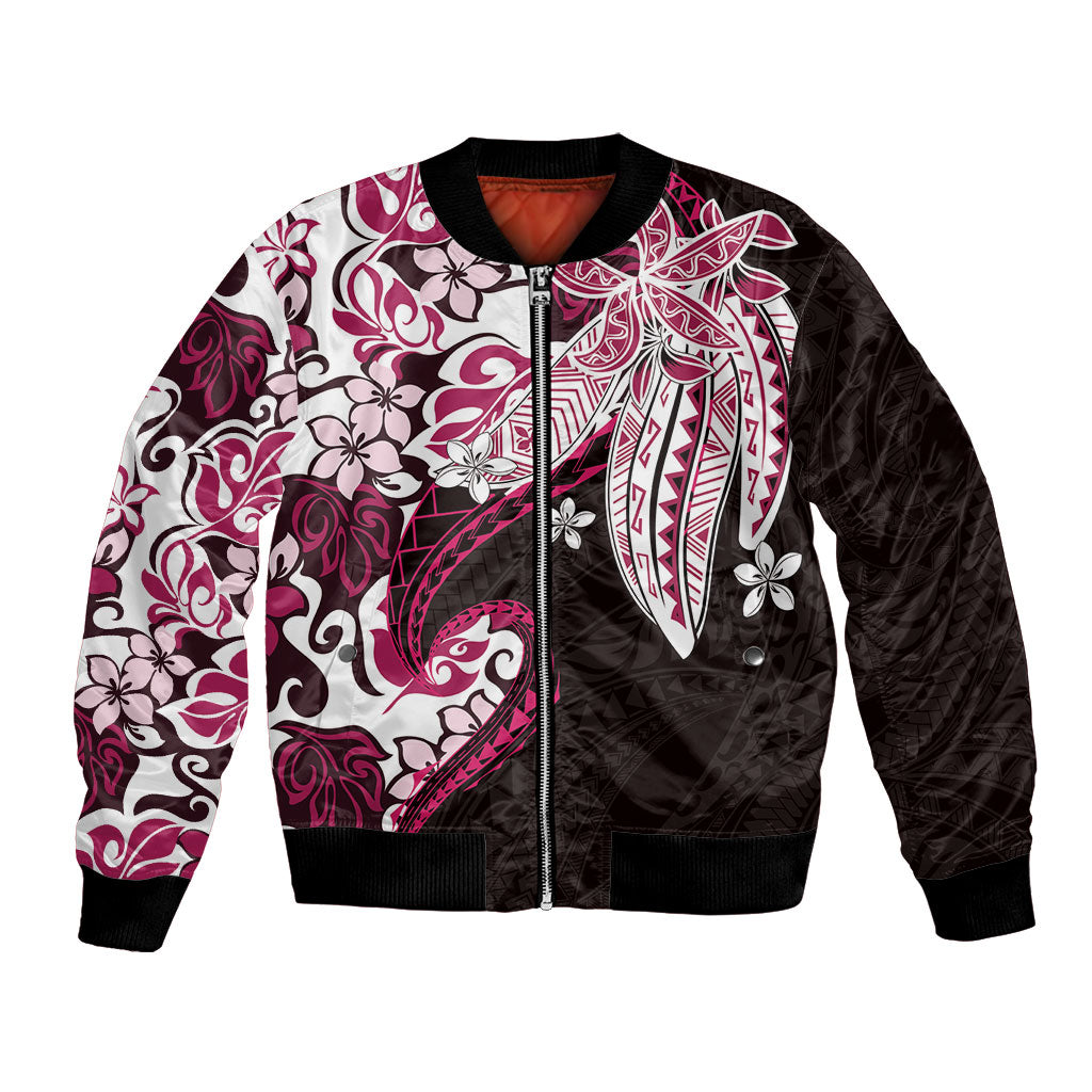Monstera Plumeria Flowers Pink Bomber Jacket Polynesian Pattern LT01 Unisex Pink - Polynesian Pride