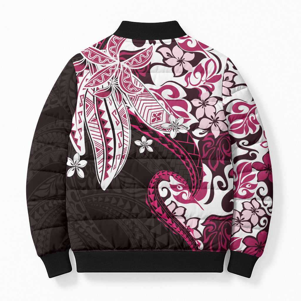 Monstera Plumeria Flowers Pink Bomber Puffer Jacket Polynesian Pattern LT01 - Polynesian Pride
