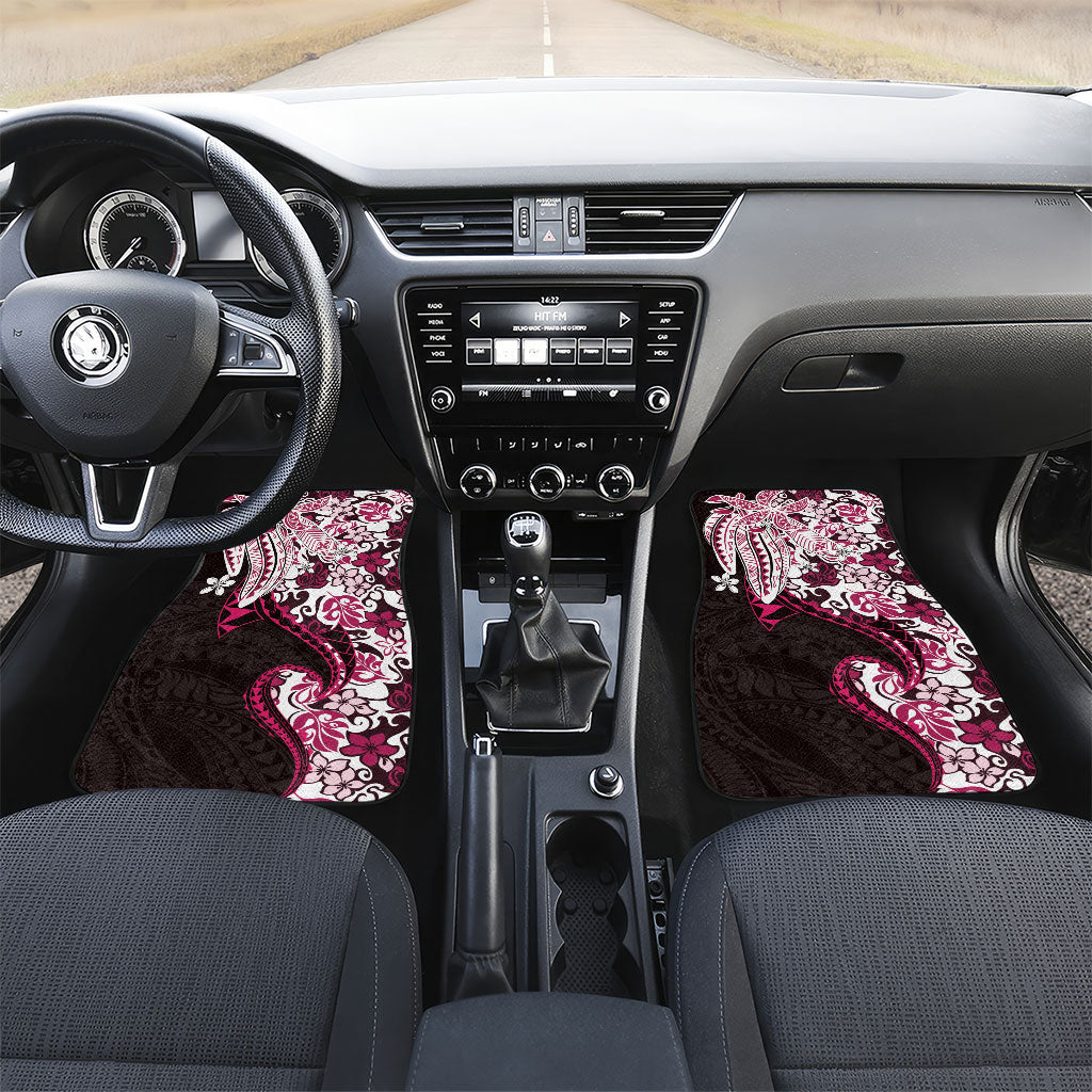 Monstera Plumeria Flowers Pink Car Mats Polynesian Pattern LT01 Set 2pcs - Front Pink - Polynesian Pride