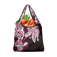 Monstera Plumeria Flowers Pink Grocery Bag Polynesian Pattern LT01 1-pack One Size Pink - Polynesian Pride