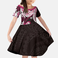 Monstera Plumeria Flowers Pink Kid Short Sleeve Dress Polynesian Pattern LT01 KID Pink - Polynesian Pride
