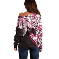 Monstera Plumeria Flowers Pink Off Shoulder Sweater Polynesian Pattern LT01 - Polynesian Pride