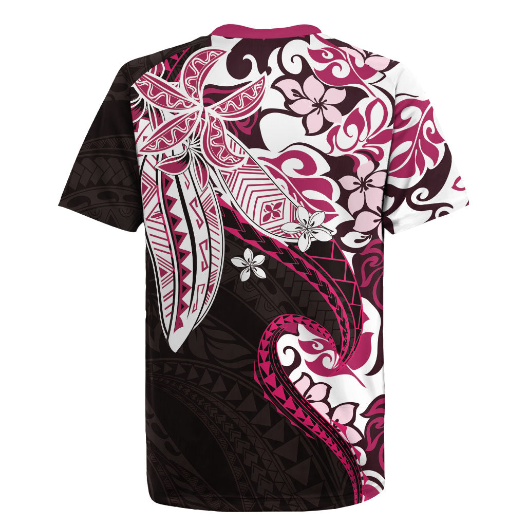 Monstera Plumeria Flowers Pink Rugby Jersey Polynesian Pattern LT01 - Polynesian Pride