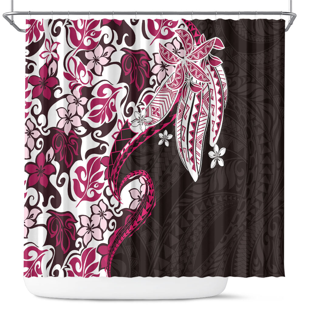 Monstera Plumeria Flowers Pink Shower Curtain Polynesian Pattern LT01 Pink - Polynesian Pride