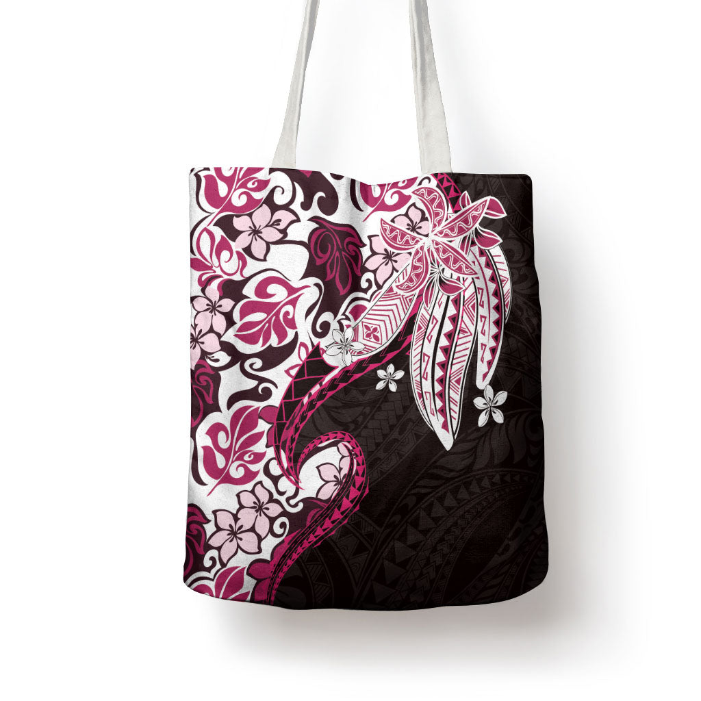 Monstera Plumeria Flowers Pink Tote Bag Polynesian Pattern LT01 - Polynesian Pride