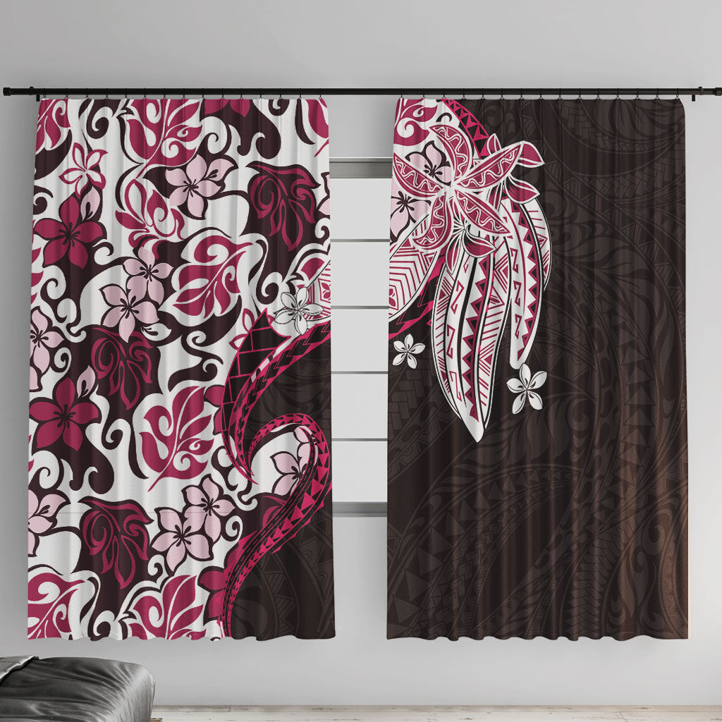 Monstera Plumeria Flowers Pink Window Curtain Polynesian Pattern LT01 With Hooks Pink - Polynesian Pride