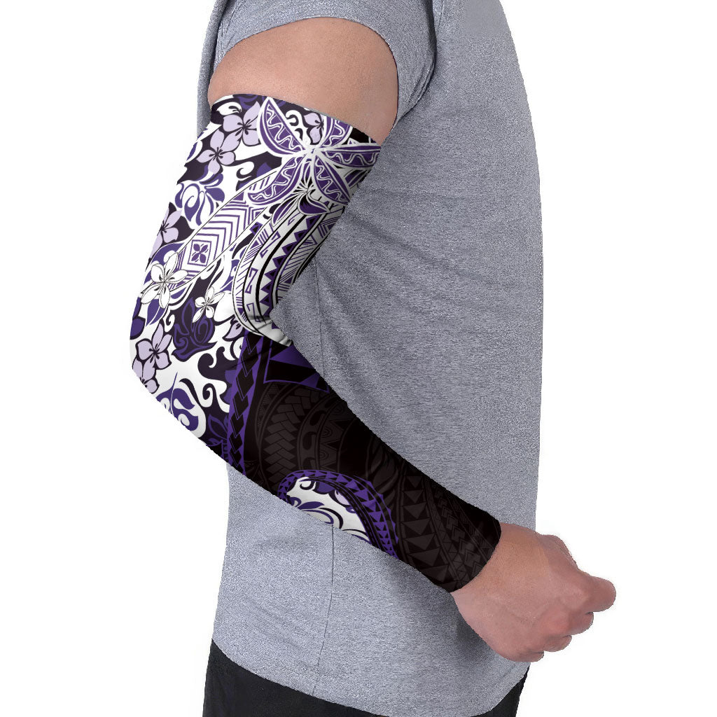 Monstera Plumeria Flowers Purple Arm Sleeves Polynesian Pattern LT01 - Polynesian Pride
